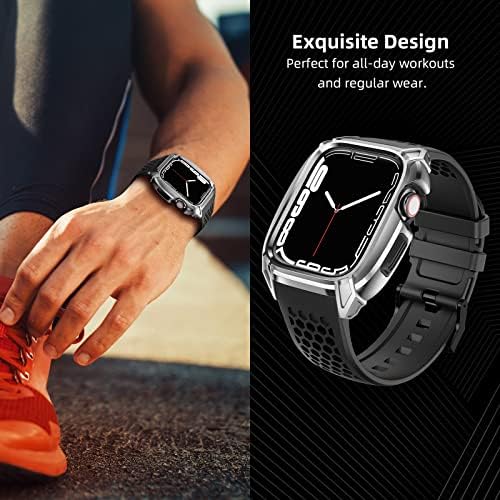 Ouheng Compatível com a banda Apple Watch 45mm com estojo de aço inoxidável, banda de tira de esportes