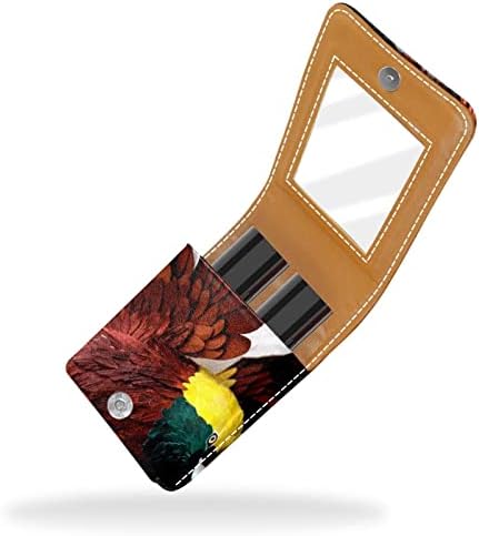 Caixa de batom de Guerotkr, organizador de batom de Lip Gloss de couro com espelho, mini saco de suporte de batom, pássaro