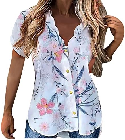 Tops e blusas femininas Summer 2022 - Tops casuais femininos Blusa da blusa de estampa de flor curta Tops de t -shirt