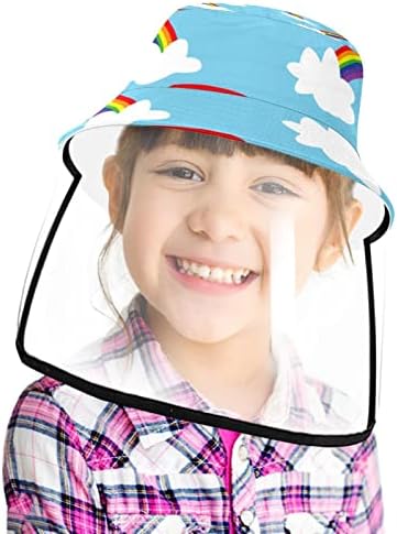 Chapéu de proteção para adultos com escudo facial, chapéu de pescador anti -sun tap, cartoon arco -íris nuvem céu