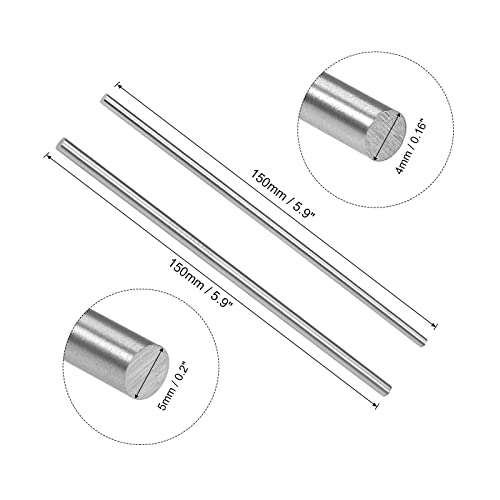 Conjunto de haste de aço redondo UXCELL, ferramenta de estoque de barra de torno de 4 mm e 5mm de 150 mm de comprimento,