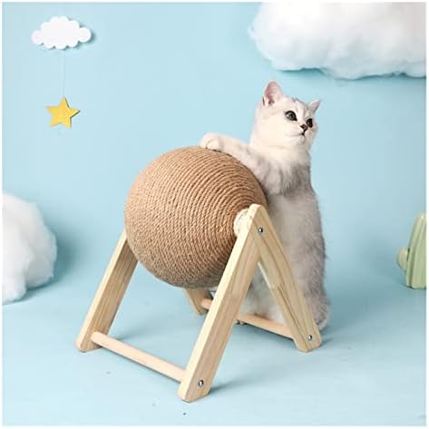 Lepsjgc gato arranhando a bola de madeira stand mobilon sisal corda bola brinquedo gatinho escalando arranhão palhetas