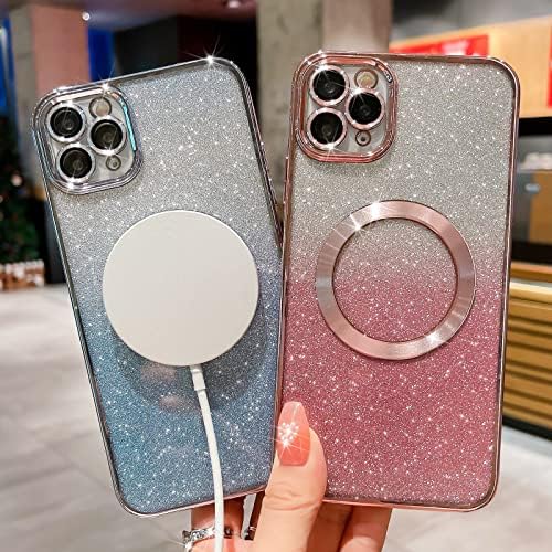 Hyuekoko Compatível com o iPhone 11 Pro Max Magnetic Gardient Glitter Case, Bling Caso fofo