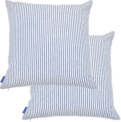 Pacote Jes & Medis de 2 travesseiros de algodão decoração listrada de casas quadradas Capas de travesseiros