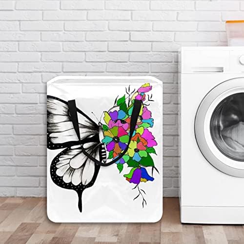 Flores de borboleta Imprimir cesto de roupa colapsível, cestas de lavanderia à prova d'água de