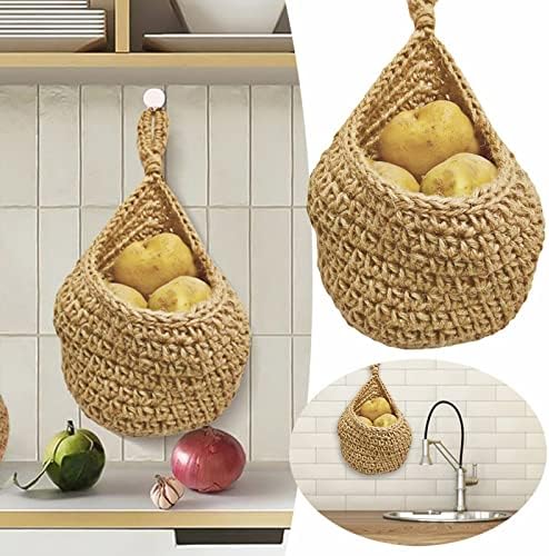 Juta pendurada em cestas de frutas e vegetais corda gancho de tecido de cesta pendurada cesta