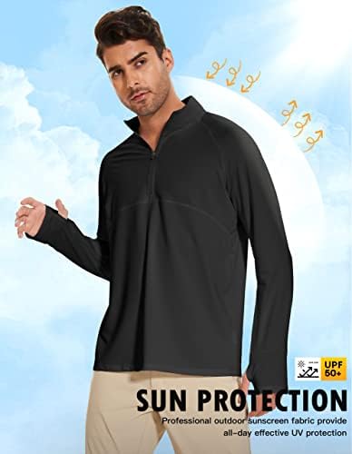 Puli Men's Quarter Zip Pullover de manga longa Proteção solar UPF 50+ Camisetas tee de treino para pescar