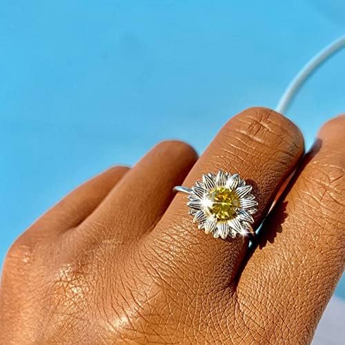 Personalidade Daisy girassol zircão anel de flor doce anel de abertura da filha anéis com miçangas girando anéis mulheres presentes pinguim anéis
