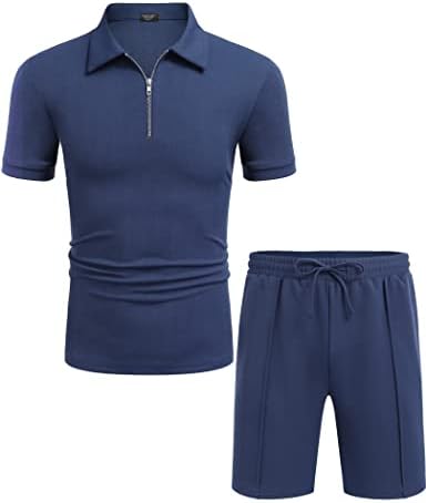 Coofandy Men Men 2 Peça camisa polo e roupa curta configurada no trimestre de verão tracksuit casual