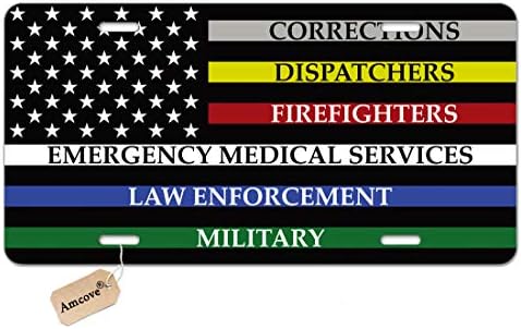 Placa de placa de bandeira da AMCOVE Estados Unidos da América com linhas coloridas representam correções, despachantes, bombeiros, serviços médicos de emergência, aplicação da lei e militar 6 x 12 polegadas