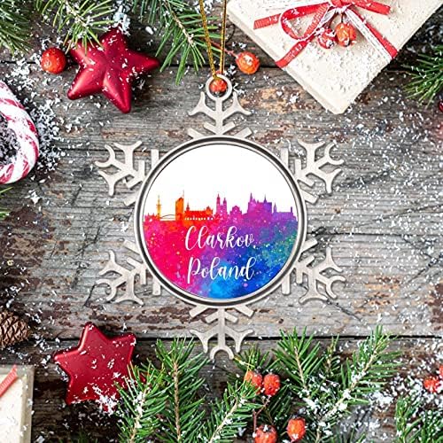 Polônia Clarkov Christmas Ornamento Polônia Clarkov Aquarela Arte Cityscape Metal Snowflake Ornament Holidays Decoração colorida Cidade do horizonte da cidade de Natal 2022