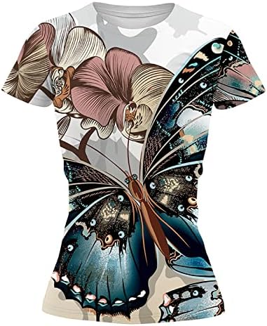 Camiseta de verão para mulheres fofas tampas florais de borboleta