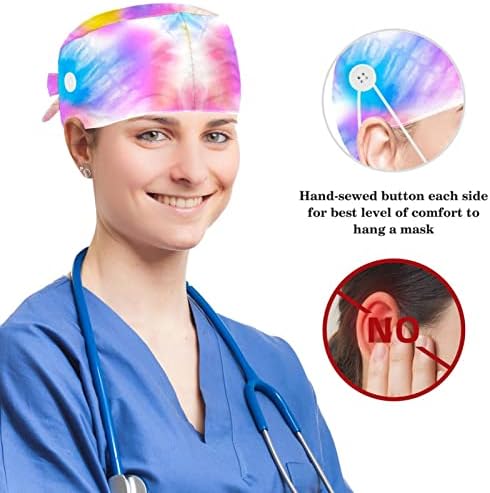Bantas de trabalho médicas de Yoyoamoy com botões, algodão Sweatband Bouffant Back Hat Hat Blue Sky Clouds