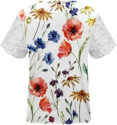 CBCBTWO Tampos de renda de verão para mulheres, Trendy Boho Floral Print V Blusa do pescoço Túnicas casuais