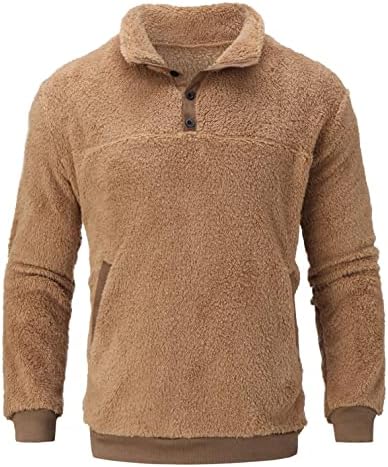 XXBR Mens Pullover Fuzzy Quarter Zip Sweater Fleece Jackets Plaid Aztec Print Sherpa Pullover