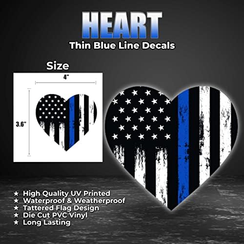 Decalques de coração de linha azul fina de Gritkulture 4 polegadas x 3,6 polegadas adesivos de decalque da janela