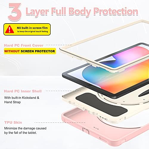 Batyue Samsung Galaxy Tab S6 Lite Case 10,4 polegadas 2022/2020; Caixa robusta protetora com porta -lápis, suporte giratório de 360 ​​°; Para crianças, meninos, meninas - rosa alegre