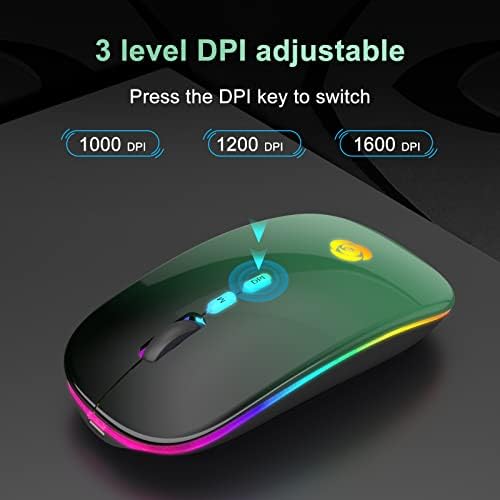 Mouse sem fio LED, mouse Bluetooth e conexão instantânea de 2,4 GHz, modos de conexão Ultra Silencie Silent, 3