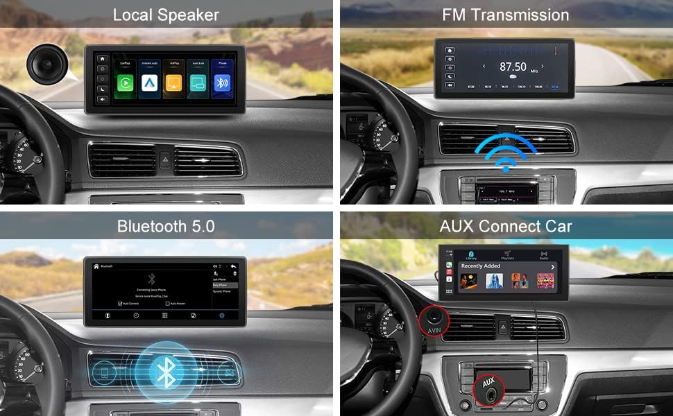Ninetom portátil de 8,8 polegadas sem fio CarPlay & Android Auto Touch Screen, receptor de rádio estéreo