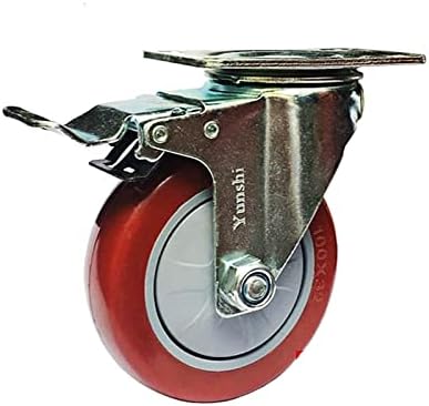 Rodas de rodas vermelhas de 4 polegadas de 4 polegadas roda de carrinhos de rodas com freio eixo fixo vestível mudo
