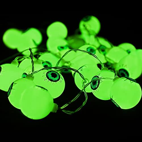 Decorações de Halloween Subulares Luzes verdes com 30 luzes de cordas oculares LED, luzes de Halloween