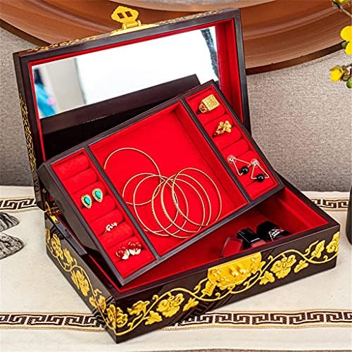 Caixa de jóias retrô jydqm caixa de armazenamento de tesouro de madeira chinesa caixa de breol de jóias à prova