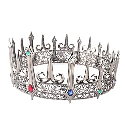 Winvin Full Crystal Queen King Concurso de Casamento Prom Tiara Round Crown for Party Festas de Halloween