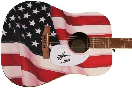 Mitchell Tenpenny assinou autógrafo em tamanho grande um de um tipo personalizado 1/1 American Flag Gibson Epiphone Guitar Guitar w/ James Spence Autenticação JSA Coa - Superstar de música country - Black Crow, dizendo a todos os meus segredos, Lista Naughty