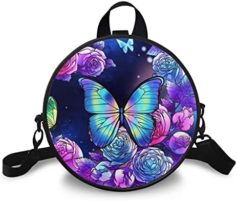 Showudesignsigns Butterfly rose mini bolsas para mulheres mini bolsas crossbody saco de ombro adolescente bolsa de ombro redonda bolsas de viagem bolsa de compras rosa púrpura mochila backpack embreagem carteira estética