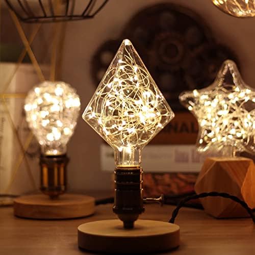 Lâmpada de fada em forma de diamante ASMSW com filamento de cobre, Led Edison Starry decorativo lâmpadas de cordas vintage para decoração de iluminação noturna ambiental E26 - 1 pacote