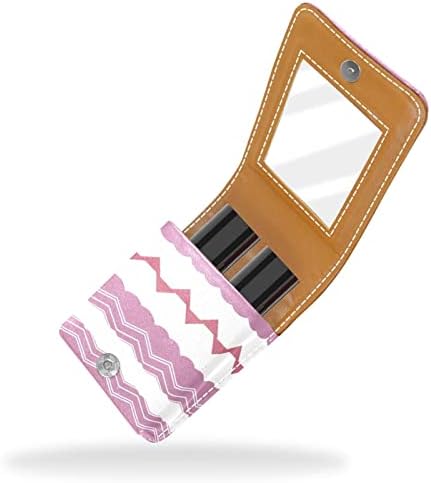 Bolsa de batom de batom de maquiagem de oryuekan com espelho portátil de armazenamento de armazenamento portátil de armazenamento de armazenamento labial de armazenamento, moderno padrão geométrico de onda rosa triângulo