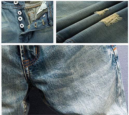 Andongnywell Men rasgou o jeans de jeans reto de perna reta de fita com orifícios de jeans com buracos