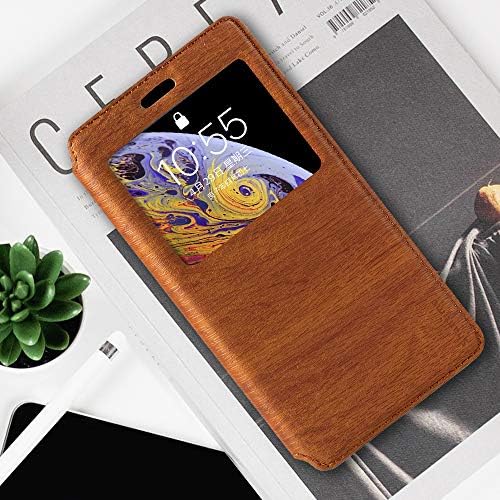 Cague Samsung Galaxy S8 Plus, capa de couro de madeira de luxo com capa de giro magnética de janela de notificação