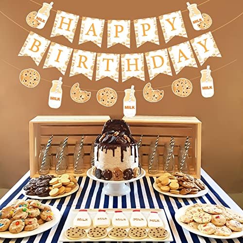 Leite e biscoitos decorações de festas de aniversário leite e biscoitos bandeira de feliz aniversário,