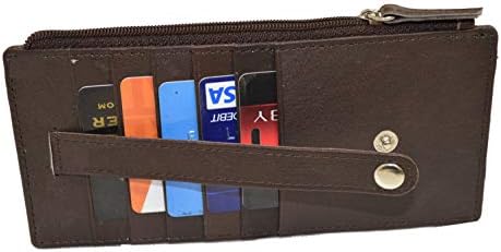 Leatherboss Genuine Leather feminino tudo em uma carteira de cartão de crédito Slim Zipper Wallet