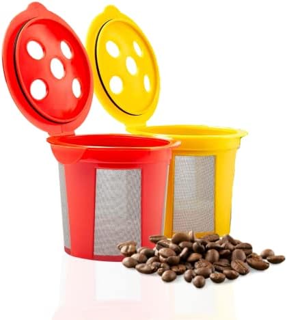 Copos K reutilizáveis ​​da Delibru para Keurig Supreme e K Supreme Plus Coffee Pods - pacote de 2 [vermelho e amarelo] - KCUP recarregado para a cafeteira Keurig Supreme