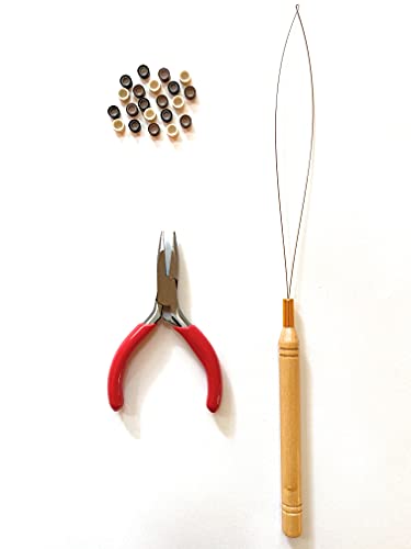 32 penas de cabelo e kit de ferramentas, extensões naturais de penas marrons com contas, ferramenta de