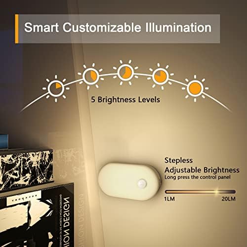 Lyridz Recarregável Bateria Night Light, cola no mini sensor de movimento Light Warm Branco de 1-20lm Luz LED
