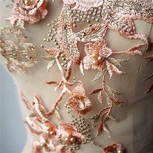 Skreojf Champagne Pink Lace Tecido 3D Flores de miçangas stromestones Bordados Vestido de noiva