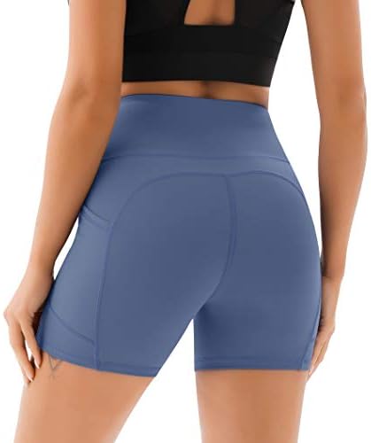 Persit Women's High Chaist Workout Yoga Shorts com bolsos laterais e internos, shorts atléticos de controle de barriga não transparentes