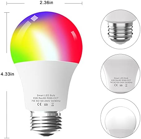 Lâmpada Wi -Fi Smart Light, Bulbos LED com várias cores que funcionam com Alexa e Google Home