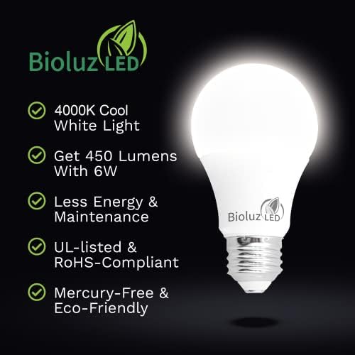 Lâmpadas LED de 40 watts de Bioluz LED 4000k Branco de 6 watts = 40W Lâmpadas LED não-minimizáveis ​​A19