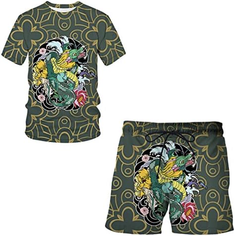 T-shirt masculino de terno esportivo + shorts sportswear 2 peças séries de totens de animal 3d impressão