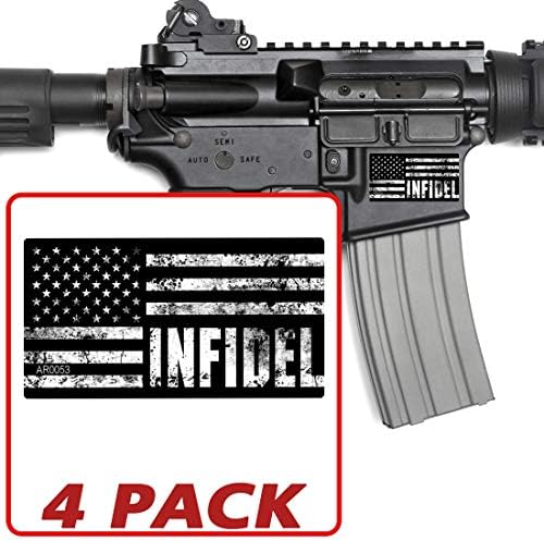 AZ House of Graphics AR-15 Infidel Black USA Flag 4 Pack Stickers