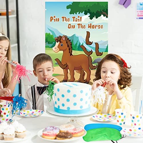 Waenec Pin the Rail On the Horse Game com 30 adesivos de cauda para festas de caubói Favorias de meninos e meninas Decorações de festa de aniversário Jogos de festa para crianças…